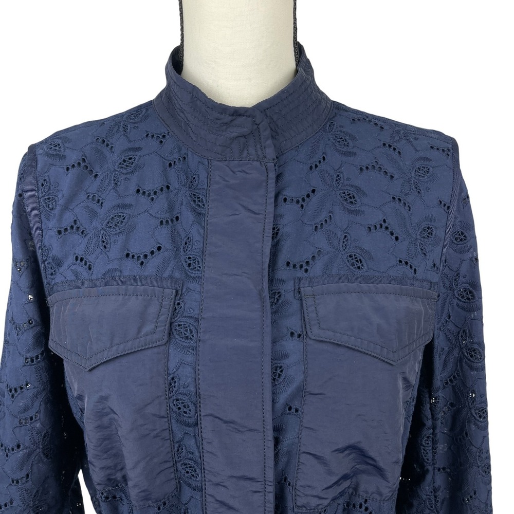 GAP Women's Utility Field Jacket Small Navy Eyelet Drawstring Waist Snap Front - Picture 2 of 13